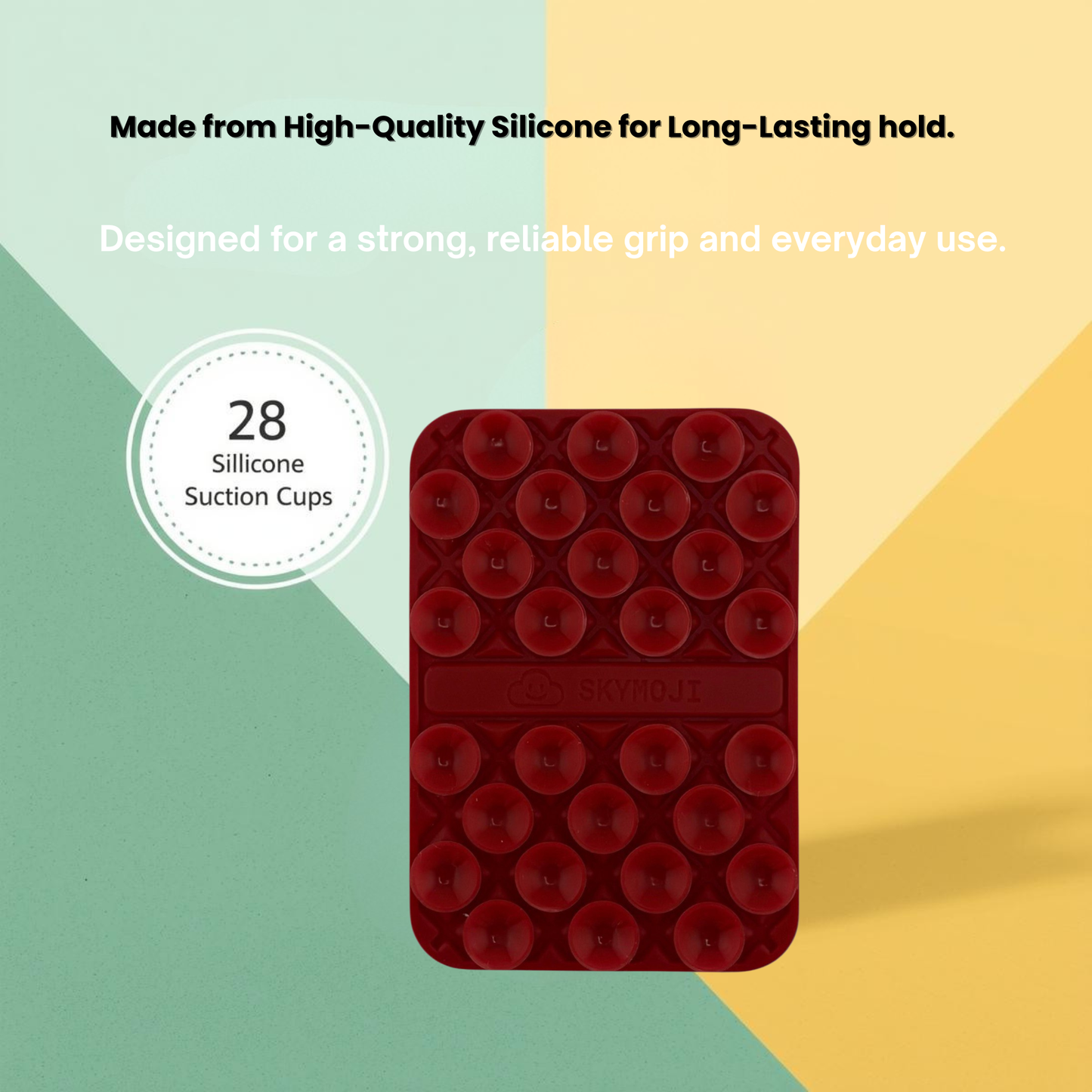 SKYMOJI Double-Sided Silicone Suction Cup Phone Holder – Universal Reusable Mount for Mirrors, Glass, Tiles & Smooth Surfaces – Hands-Free Stand for iPhone & Android - Cherry Red