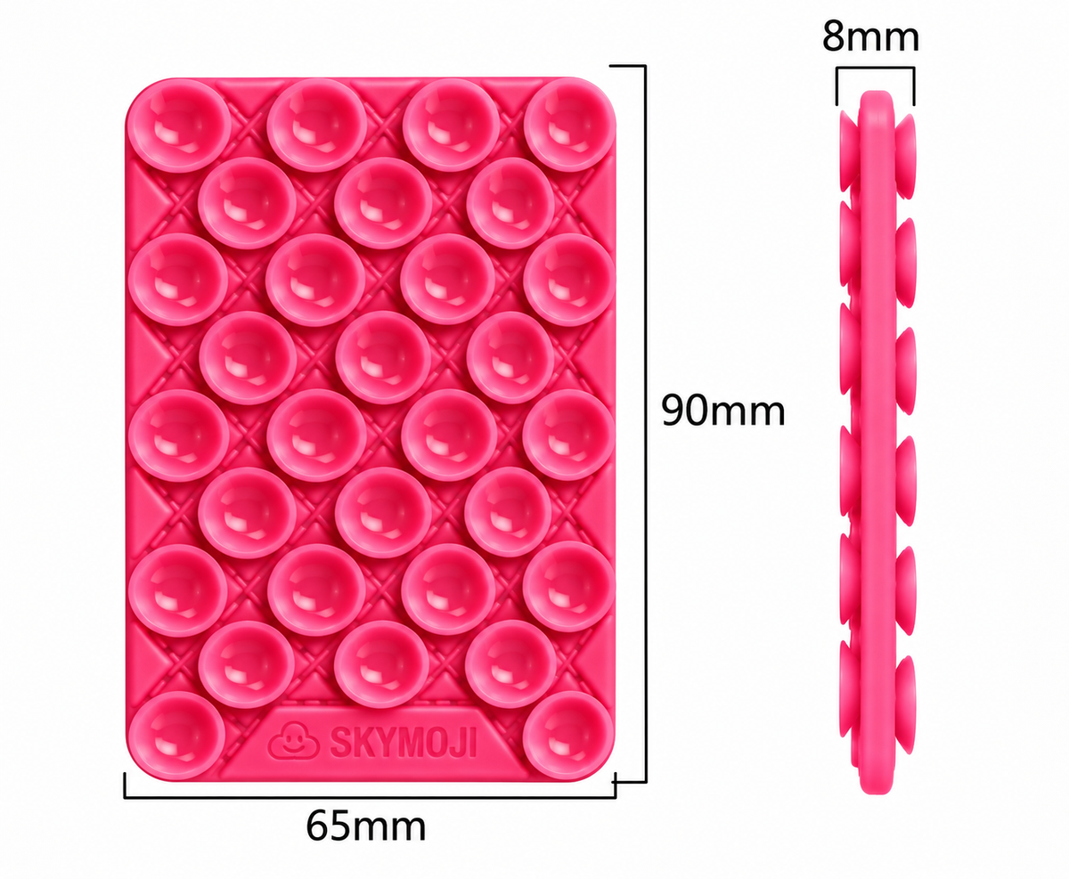 SKYMOJI  Design Double-Sided Silicone Suction Cup Phone Mount – Reusable Hands-Free Holder for Mirrors, Glass, Tiles & Smooth Surfaces – Compatible with iPhone & Android (RASPBERRY RED)