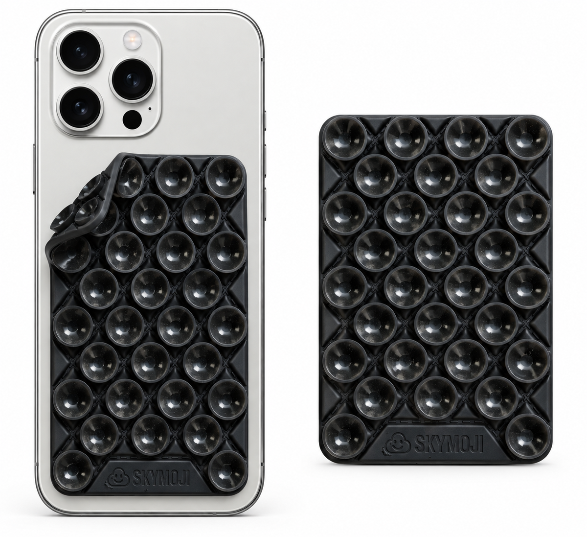 SKYMOJI  Design Double-Sided Silicone Suction Cup Phone Mount – Reusable Hands-Free Holder for Mirrors, Glass, Tiles & Smooth Surfaces – Compatible with iPhone & Android (BLACK)