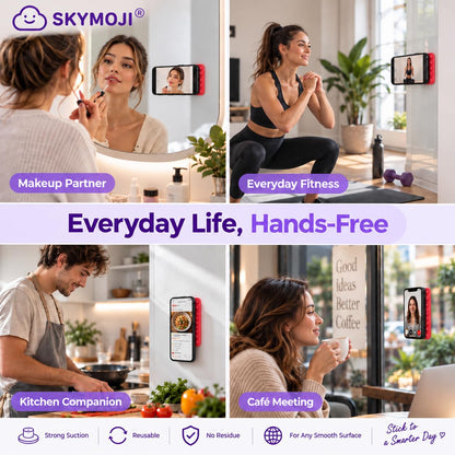 SKYMOJI  Design Double-Sided Silicone Suction Cup Phone Mount – Reusable Hands-Free Holder for Mirrors, Glass, Tiles & Smooth Surfaces – Compatible with iPhone & Android (RED)