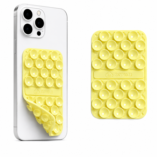SKYMOJI  Double-Sided Silicone Suction Cup Phone Holder – Universal Reusable Mount for Mirrors, Glass, Tiles & Smooth Surfaces – Hands-Free Stand for iPhone & Android- Sanny Yellow