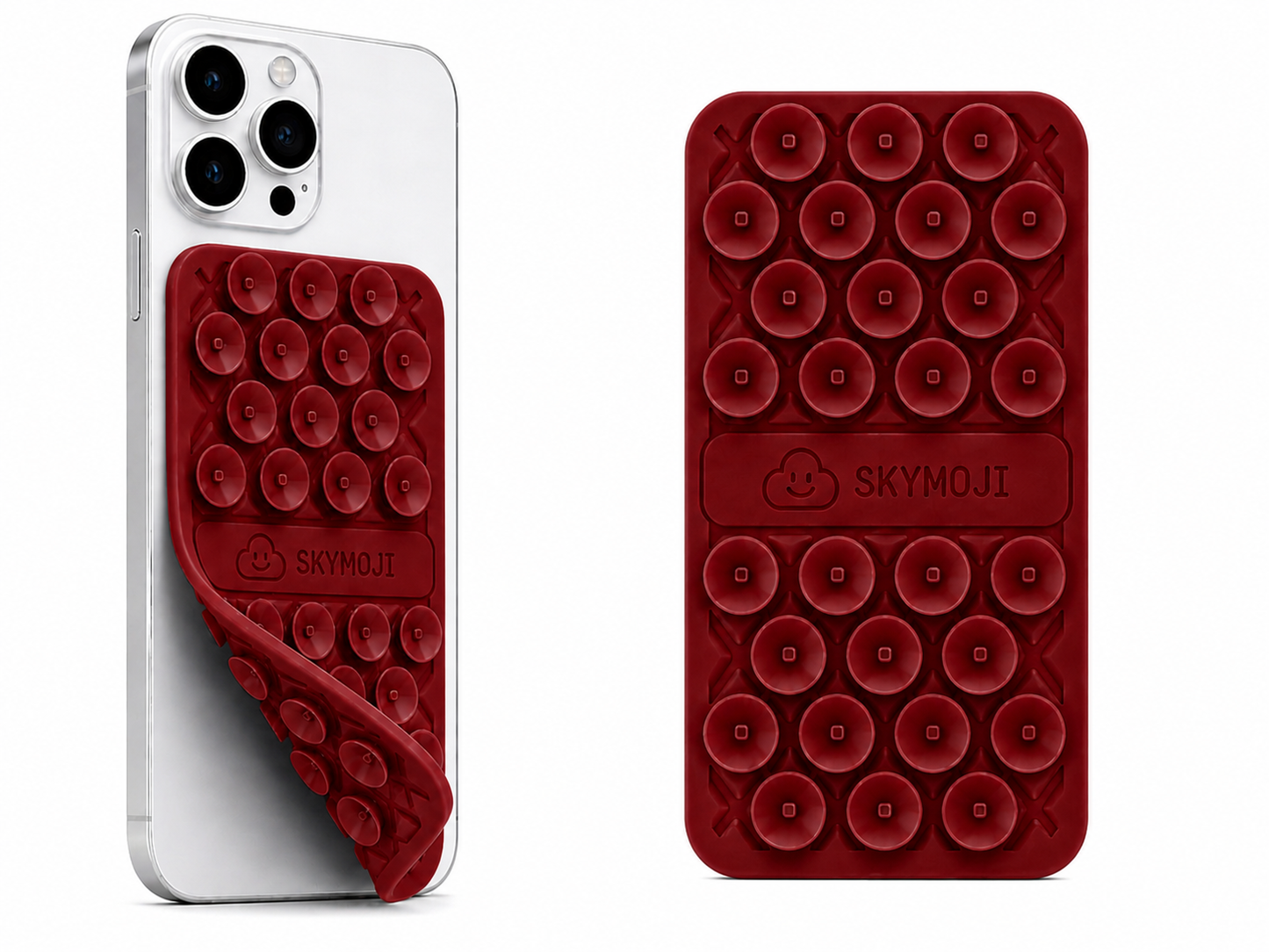 SKYMOJI  Double-Sided Silicone Suction Cup Phone Holder – Universal Reusable Mount for Mirrors, Glass, Tiles & Smooth Surfaces – Hands-Free Stand for iPhone & Android - Cherry Red