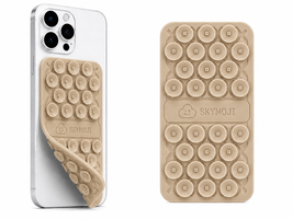 SKYMOJI  Double-Sided Silicone Suction Cup Phone Holder – Universal Reusable Mount for Mirrors, Glass, Tiles & Smooth Surfaces – Hands-Free Stand for iPhone & Android - Beige