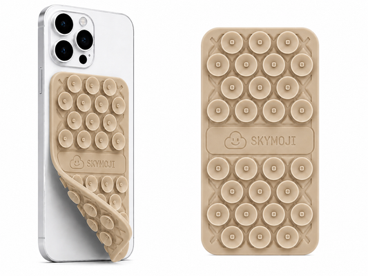 SKYMOJI  Double-Sided Silicone Suction Cup Phone Holder – Universal Reusable Mount for Mirrors, Glass, Tiles & Smooth Surfaces – Hands-Free Stand for iPhone & Android - Beige