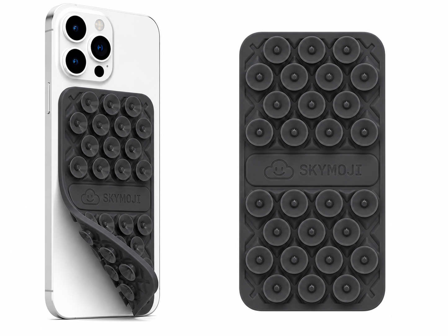 SKYMOJI  Double-Sided Silicone Suction Cup Phone Holder – Universal Reusable Mount for Mirrors, Glass, Tiles & Smooth Surfaces – Hands-Free Stand for iPhone & Android - Grey