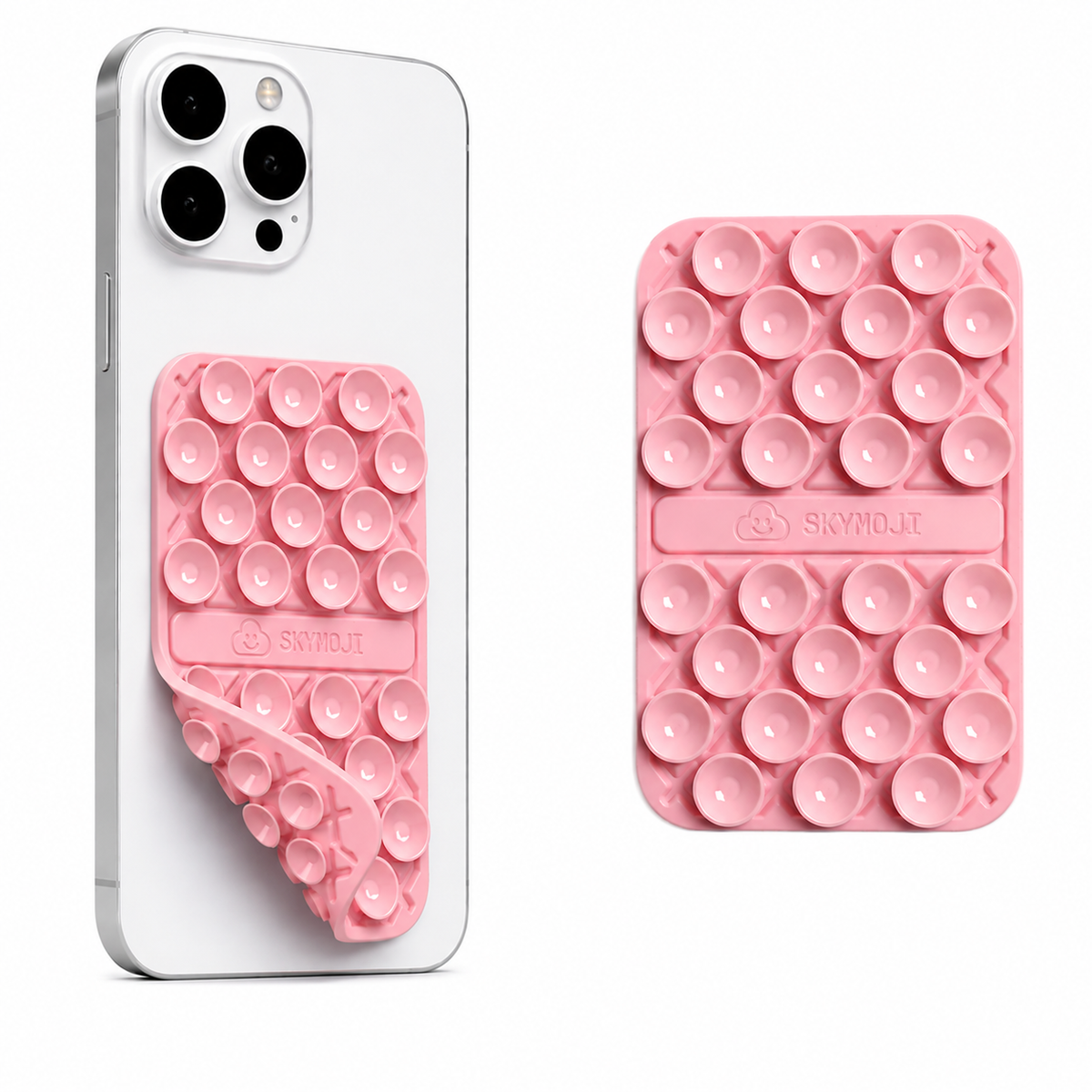 SKYMOJI  Double-Sided Silicone Suction Cup Phone Holder – Universal Reusable Mount for Mirrors, Glass, Tiles & Smooth Surfaces – Hands-Free Stand for iPhone & Android - Blush Pink