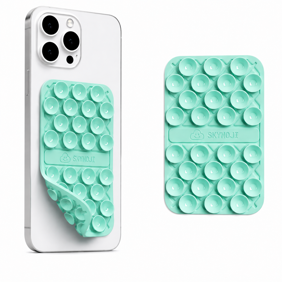 SKYMOJI  Double-Sided Silicone Suction Cup Phone Holder – Universal Reusable Mount for Mirrors, Glass, Tiles & Smooth Surfaces – Hands-Free Stand for iPhone & Android - Mint