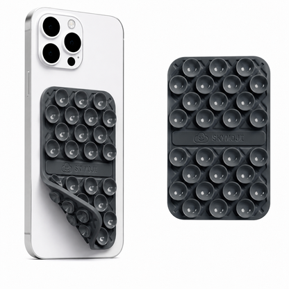 SKYMOJI  Double-Sided Silicone Suction Cup Phone Holder – Universal Reusable Mount for Mirrors, Glass, Tiles & Smooth Surfaces – Hands-Free Stand for iPhone & Android - Grey