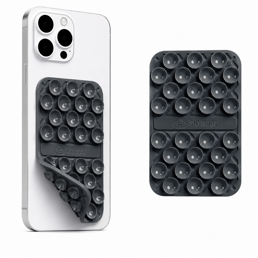 SKYMOJI  Double-Sided Silicone Suction Cup Phone Holder – Universal Reusable Mount for Mirrors, Glass, Tiles & Smooth Surfaces – Hands-Free Stand for iPhone & Android - Grey