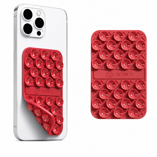 SKYMOJI  Double-Sided Silicone Suction Cup Phone Holder – Universal Reusable Mount for Mirrors, Glass, Tiles & Smooth Surfaces – Hands-Free Stand for iPhone & Android - Cherry Red
