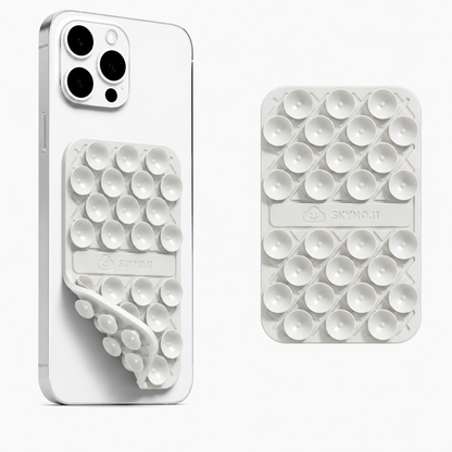 SKYMOJI  Double-Sided Silicone Suction Cup Phone Holder – Universal Reusable Mount for Mirrors, Glass, Tiles & Smooth Surfaces – Hands-Free Stand for iPhone & Android - White