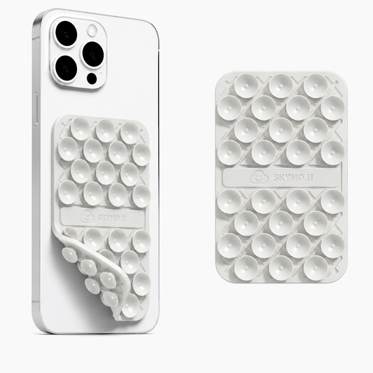 SKYMOJI  Double-Sided Silicone Suction Cup Phone Holder – Universal Reusable Mount for Mirrors, Glass, Tiles & Smooth Surfaces – Hands-Free Stand for iPhone & Android - White