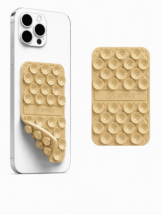 SKYMOJI  Double-Sided Silicone Suction Cup Phone Holder – Universal Reusable Mount for Mirrors, Glass, Tiles & Smooth Surfaces – Hands-Free Stand for iPhone & Android - Beige