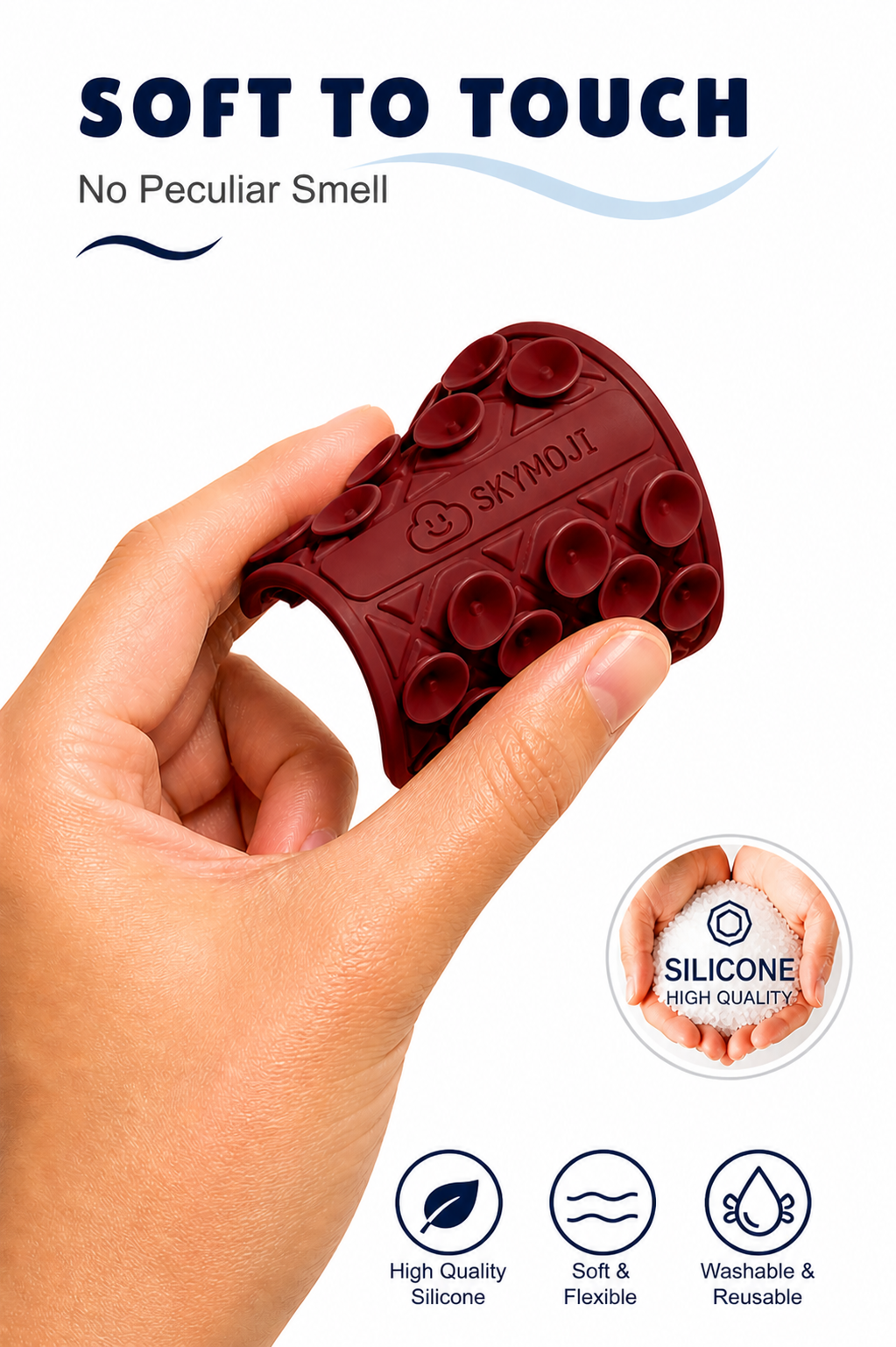 SKYMOJI  Double-Sided Silicone Suction Cup Phone Holder – Universal Reusable Mount for Mirrors, Glass, Tiles & Smooth Surfaces – Hands-Free Stand for iPhone & Android - Cherry Red