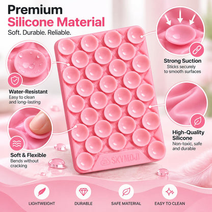SKYMOJI  Design Double-Sided Silicone Suction Cup Phone Mount – Reusable Hands-Free Holder for Mirrors, Glass, Tiles & Smooth Surfaces – Compatible with iPhone & Android (CHERRY RED)